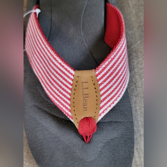 L.L. Bean Maine Isle Flip Flop Women's 10 Black, Red & White Striped Sandals NWT - Picture 8 of 9